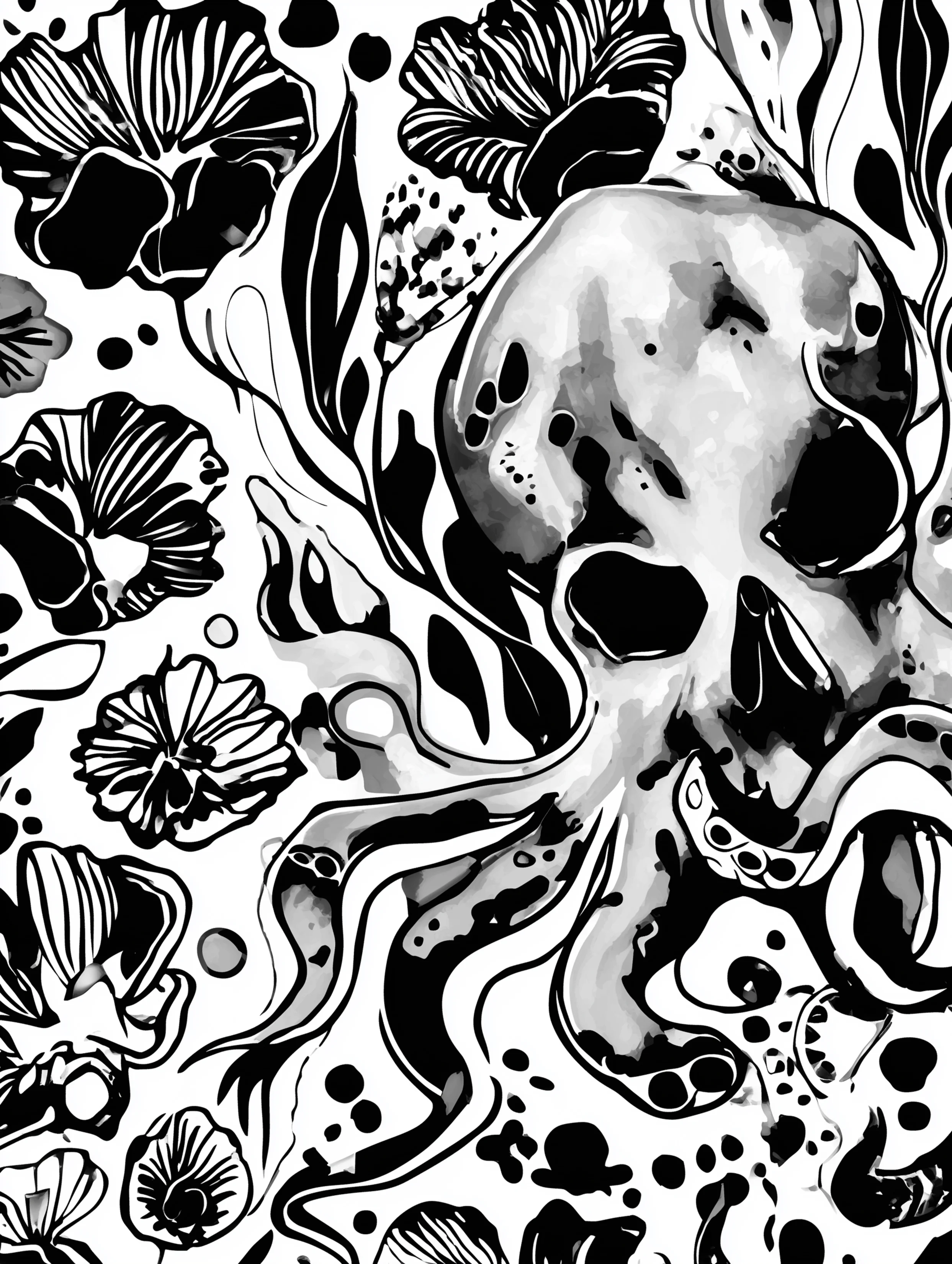 Free printable underwater coloring page for adults featuring a meaner looking octopus